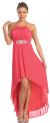 Halter Neck High Low Cocktail Prom Dress with Brooch in Coral